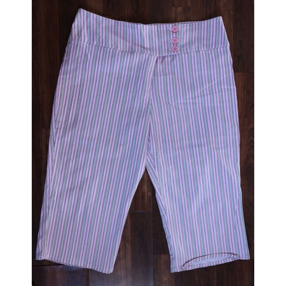 VTG Carolina Blue Women Pants 18 Stripped  Wide Leg Capri Classic Chino Casual